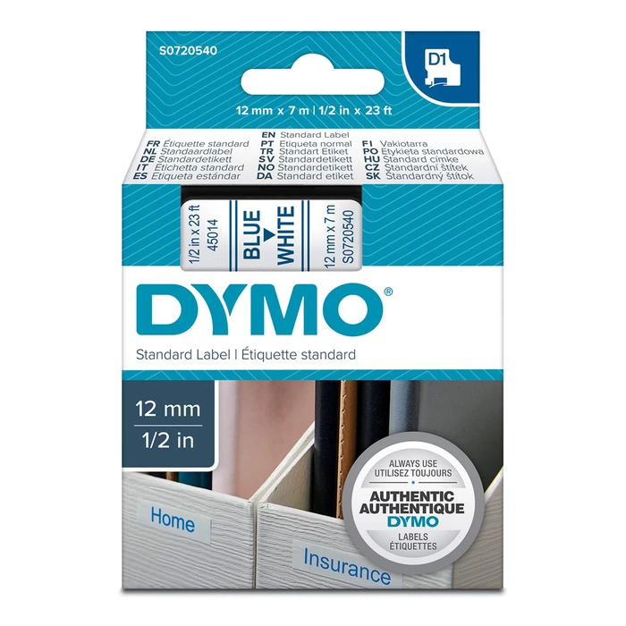 Ταινία Ετικετογράφου Dymo Standard 45014 12 mm x 7 m (Μπλέ Γράμματα σε Λευκό Φόντο)