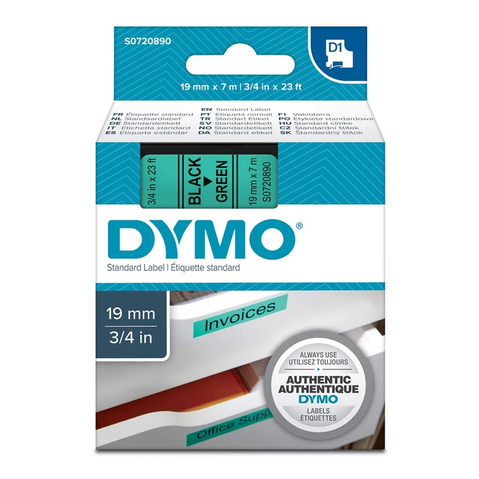 Ταινία Ετικετογράφου Dymo Standard 45809 19 mm x 7 m (Μαύρα Γράμματα σε Πράσινο Φόντο)