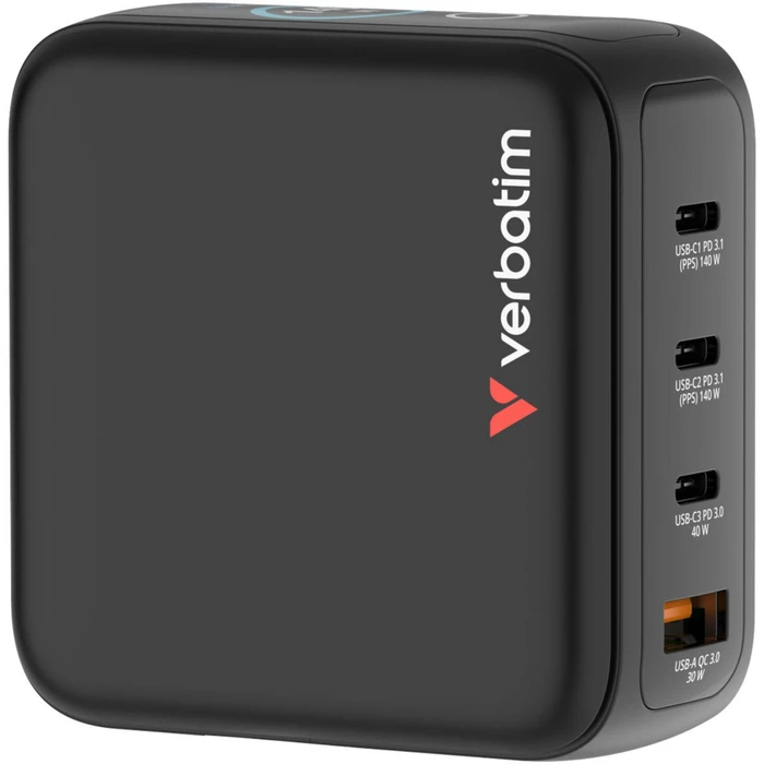 Verbatim Mini GaN Φορτιστής 4 Θύρες 140W με Οθόνη (EU/UK/US)