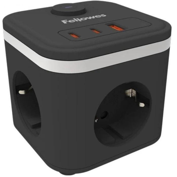 Fellowes PowerCube 3 Θέσεων με USB-A, 2x USB-C και Διακόπτη (Μαύρο)