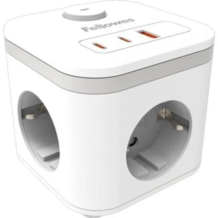 Fellowes PowerCube 3 Θέσεων, 1xUSB-A, 2xUSB-C, με Διακόπτη  Λευκό