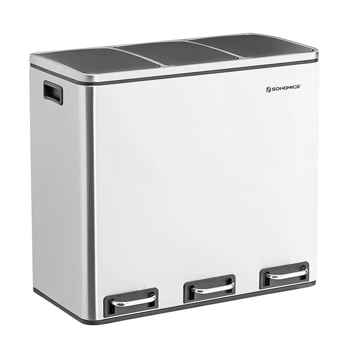 Τριπλός Κάδος Απορριμμάτων Songmics από Ανοξείδωτο Ατσάλι με 3 Πεντάλ και Σύστημα Soft-Close 54 Ltt