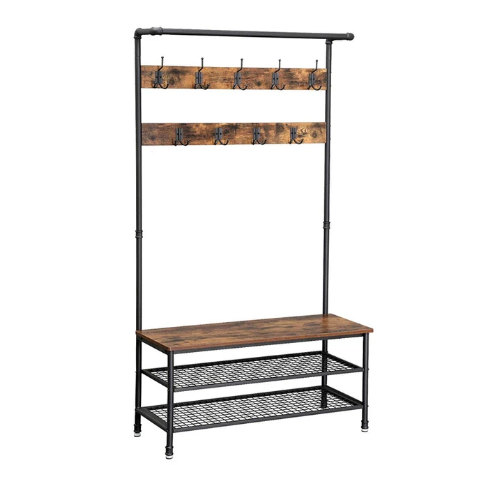 Μεταλλικό Έπιπλο Εισόδου Vasagle 3 Ράφια και 9 Διπλές Κρεμάστρες 100 x 182 x 41.5 cm