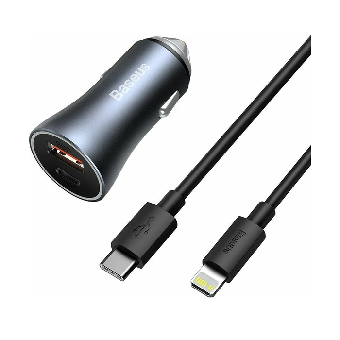 Φορτιστής Αυτοκινήτου Baseus Golden Pro Dual Quick U+C, PD 3.0, QC 4+, SCP FCP AFC (USB - Type-C 1m) Gray