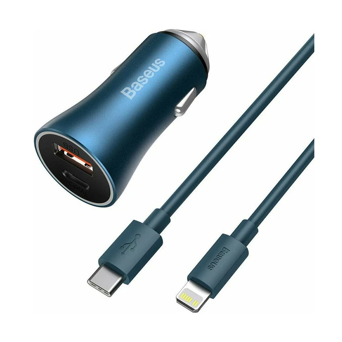 Φορτιστής Αυτοκινήτου Baseus Golden Contactor Pro Dual Quick Charger (Type-C - Lightning 1m Blue) 40W