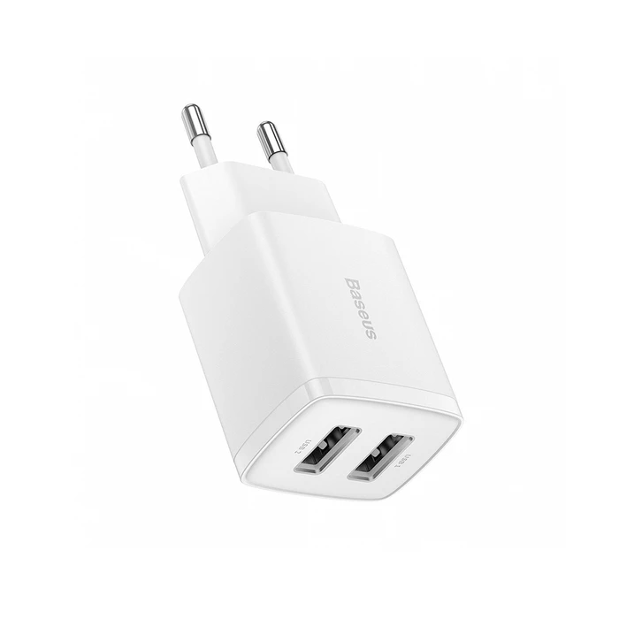 Φορτιστής Πρίζας Baseus με 2 Θύρες USB-A 10.5W Λευκός (CCXJ010202)