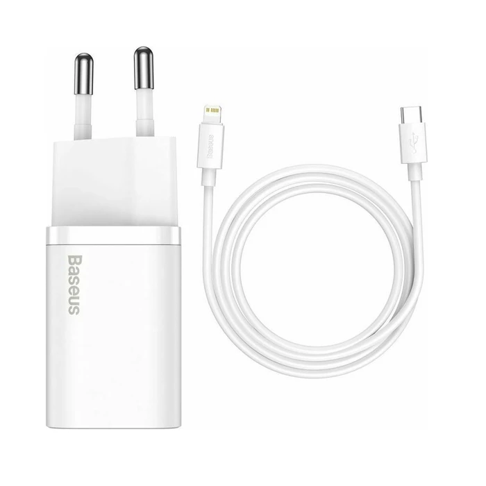 Φορτιστής Πρίζας Baseus με Θύρα USB-C και Καλώδιο Lightning 20W Power Delivery Λευκός