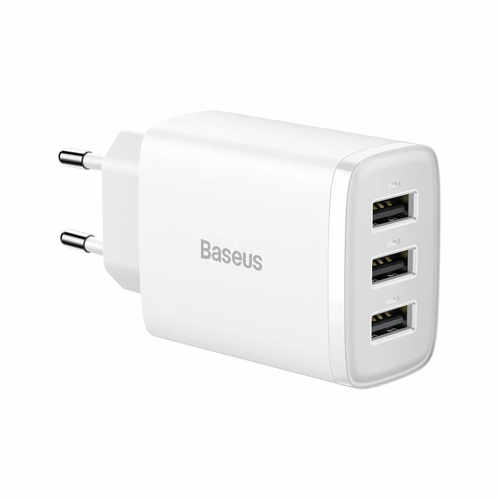 Φορτιστής Πρίζας Baseus με 3 Θύρες USB-A 17W Λευκός (CCXJ020102)