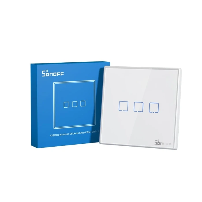 SONOFF Διακόπτης Τοίχου RF-T2EU2C Διπλός Εξωτερικός Φωτιζόμενος Λευκός 433MHz