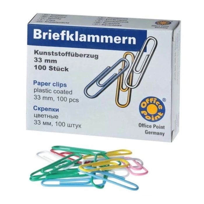 Συνδετήρες Officepoint 33mm με πλαστική επικάλυψη 100Χ (MAG-1463310-00)