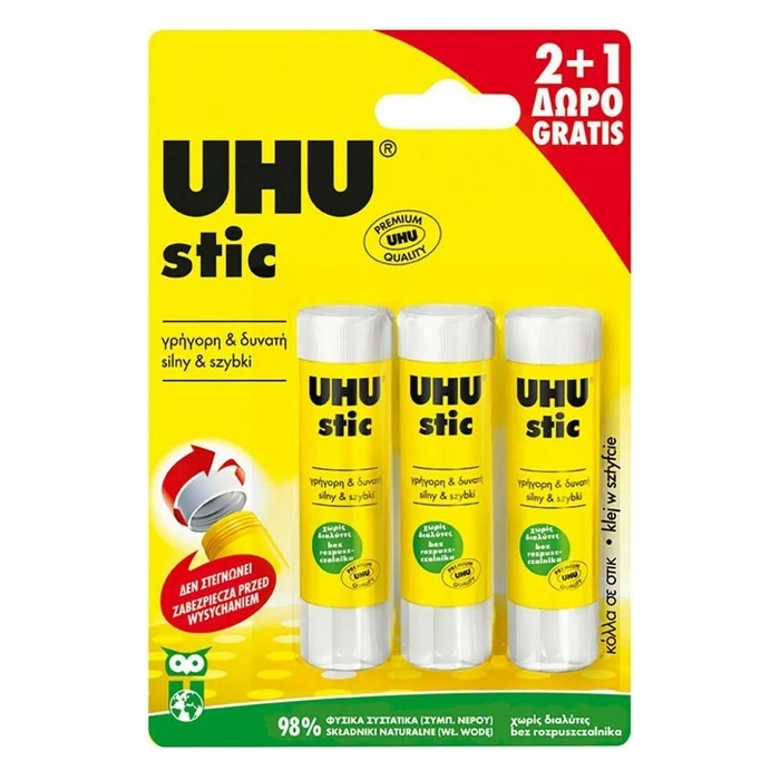 Κόλλα UHU Stick για Χαρτί 3τμχ 8.2gr Χωρίς Διαλύτες (UHU41275)