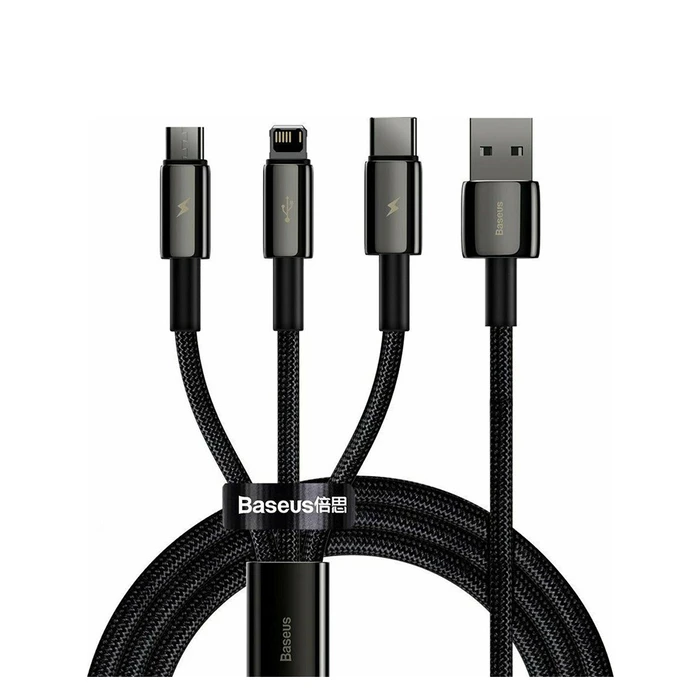 Καλώδιο USB Baseus Tungsten Gold Braided to Type-C / Lightning / micro USB 3.5A Μαύρο 1.5m
