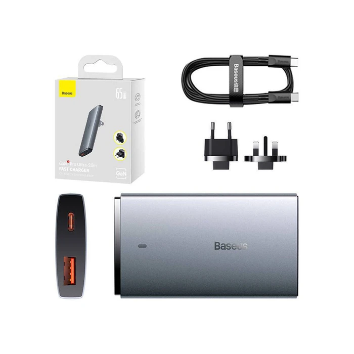 Φορτιστής Πρίζας Baseus με Θύρα USB-A και Θύρα USB-C και Καλώδιο USB-C 65W Γκρι