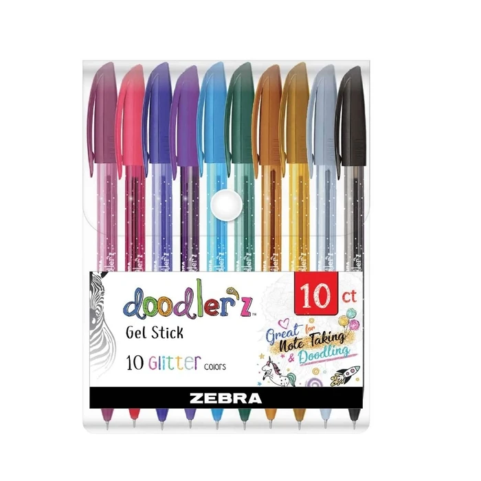 Στυλό Zebra Gel με Πολύχρωμο Μελάνι Glitter Colors 10τμχ