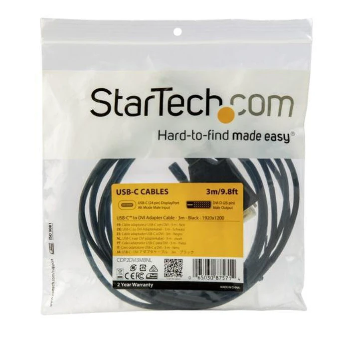 StarTech USB 2.0 Video Cable USB-C to DVI-D 3 m (CDP2DVI3MBNL) - Black