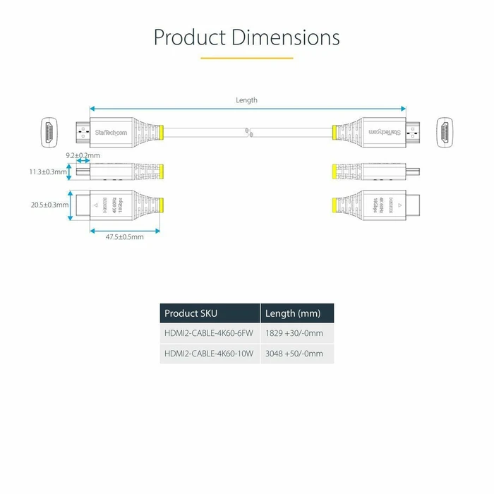 StarTech HDMI 2.0 Cable HDMI male - HDMI male 3m Λευκό HDMI2-CABLE-4K60-10W