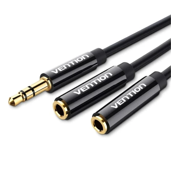 Αντάπτορας 3.5mm Vention Male to 2*3.5mm Female Stereo Splitter 0.3M Black ABS Type
