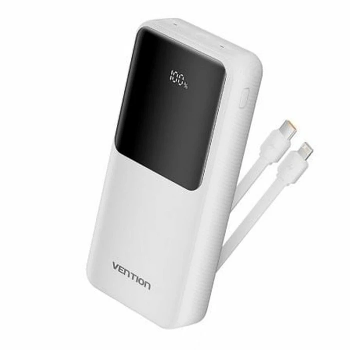 Φορητή Μπαταρία VENTION 20.000mAh with Built-In Type-C and Lightning Cables 22.5W White Led Display Type (FHPW0) (VENFHPW0)