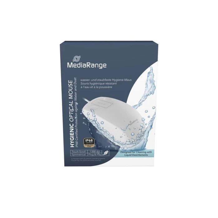 Ποντίκι Ενσύρματο MediaRange Optical 2-Button Hygienic with Touch-Scroll, 1.000 dpi, IP68, White
