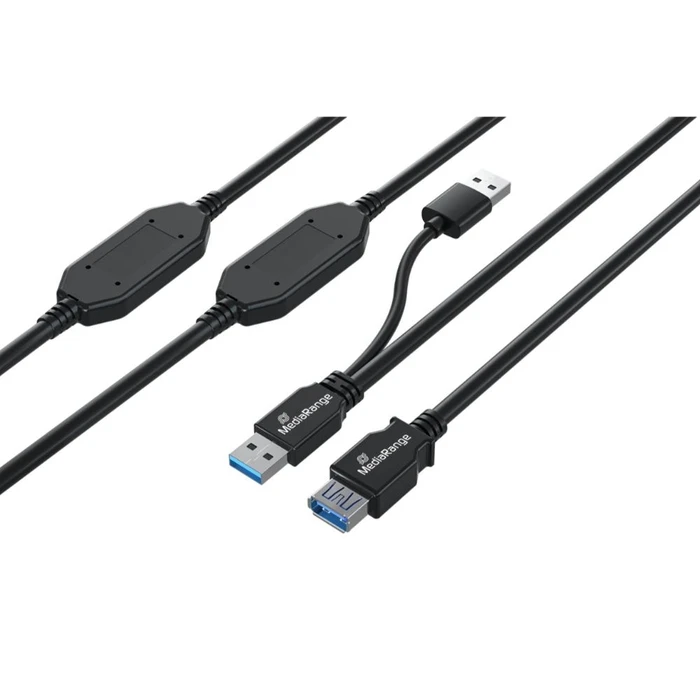 Καλώδιο USB MediaRange Active 2x Plug to 1x USB-A Socket, 2x Repeater, USB 3.0, 15m, Black (MRCS244)