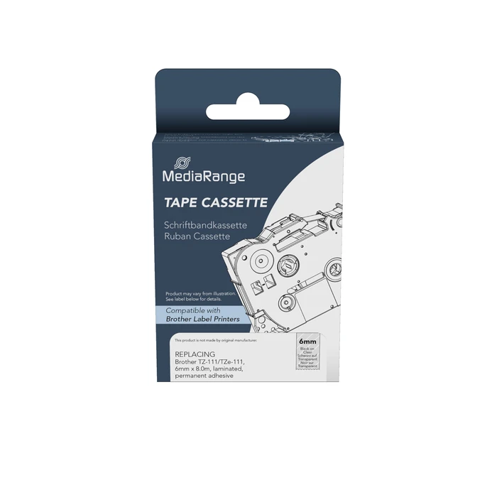 Ταινία Ετικετογράφου MediaRange (Brother TZ-111/TZe-111) 6mm, 8m, Laminated and Permanent Adhesive, Black on Clear