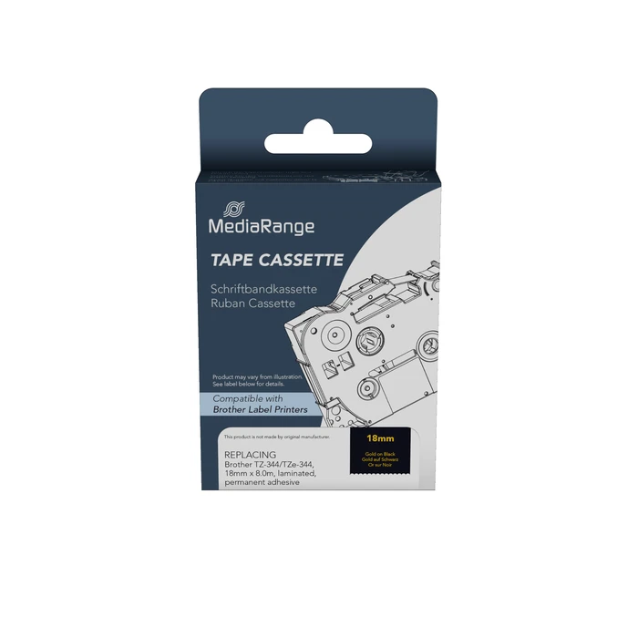 Ταινία Ετικετογράφου MediaRange (Brother TZ-344/TZe-344) 18mm, 8m, Laminated and Permanent Adhesive, Gold on Black