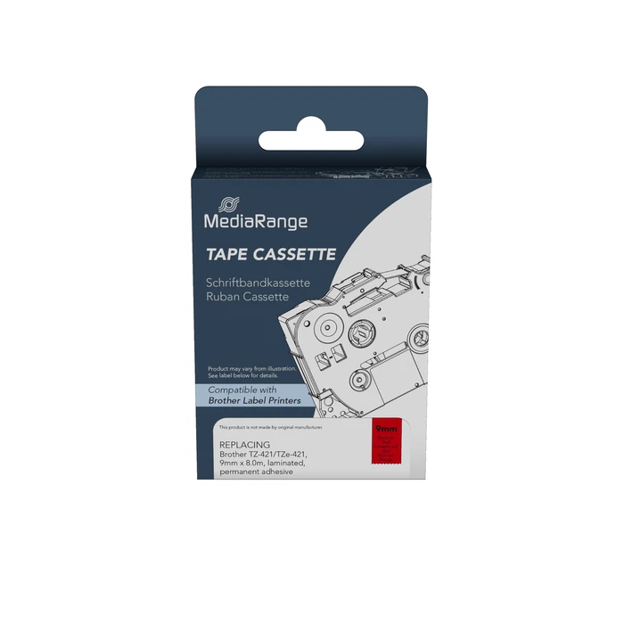 Ταινία Ετικετογράφου MediaRange (Brother TZ-421/TZe-421) 9mm, 8m, Laminated and Permanent Adhesive, Black on Red