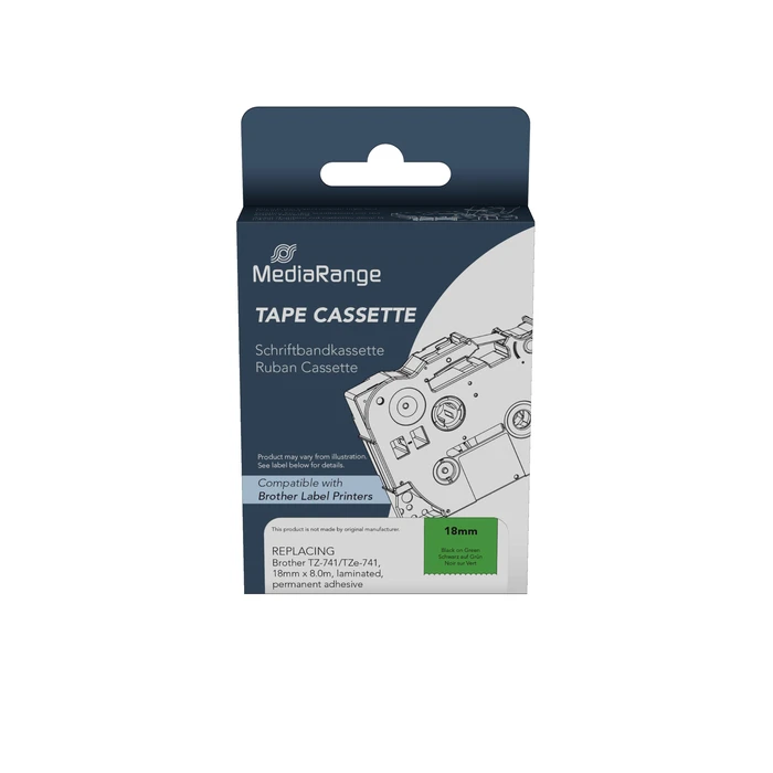 Ταινία Ετικετογράφου MediaRange (Brother TZ-741/TZe-741) 18mm, 8m, Laminated and Permanent Adhesive, Black on Green