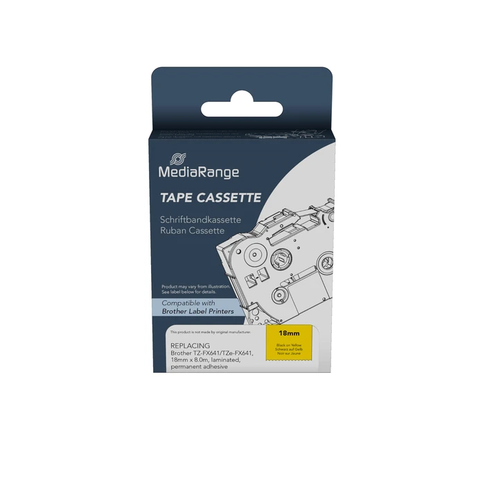 Ταινία Ετικετογράφου MediaRange (Brother TZ-FX641/TZe-FX641) 18mm, 8m, Laminated and Permanent Adhesive, Flexible, Black on Yellow