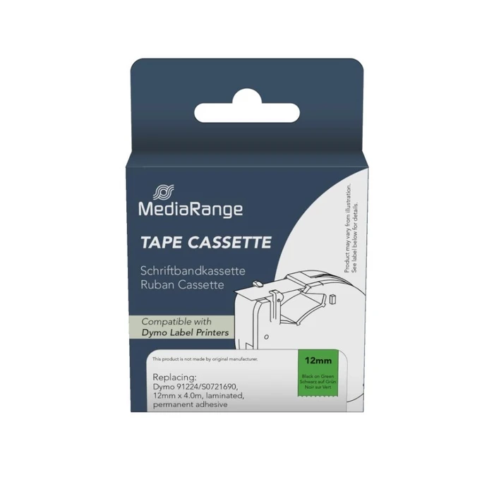 Ετικέτες Γενικής Χρήσης MediaRange (Dymo 91224/S0721690) 12mm, 4m, Laminated and Permanent Adhesive, Black on Green