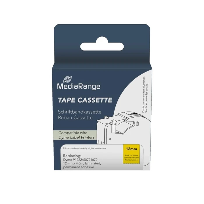 Ετικέτες Γενικής Χρήσης MediaRange (Dymo 91222/S0721670) 12mm, 4m, Laminated and Permanent Adhesive, Black on Yellow