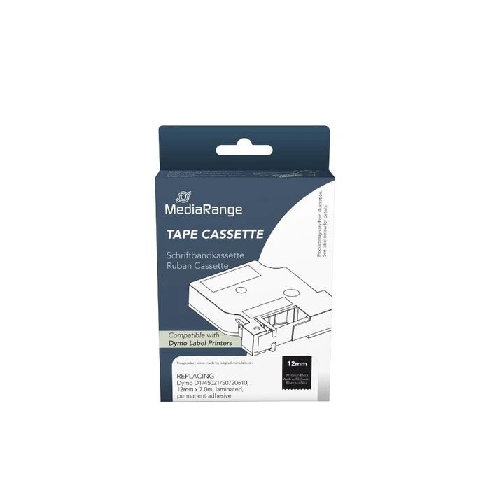 Ταινία Ετικετογράφου MediaRange (Dymo D1/45021/S0720610) 12mm, 7m, Laminated and Permanent Adhesive, White on Black