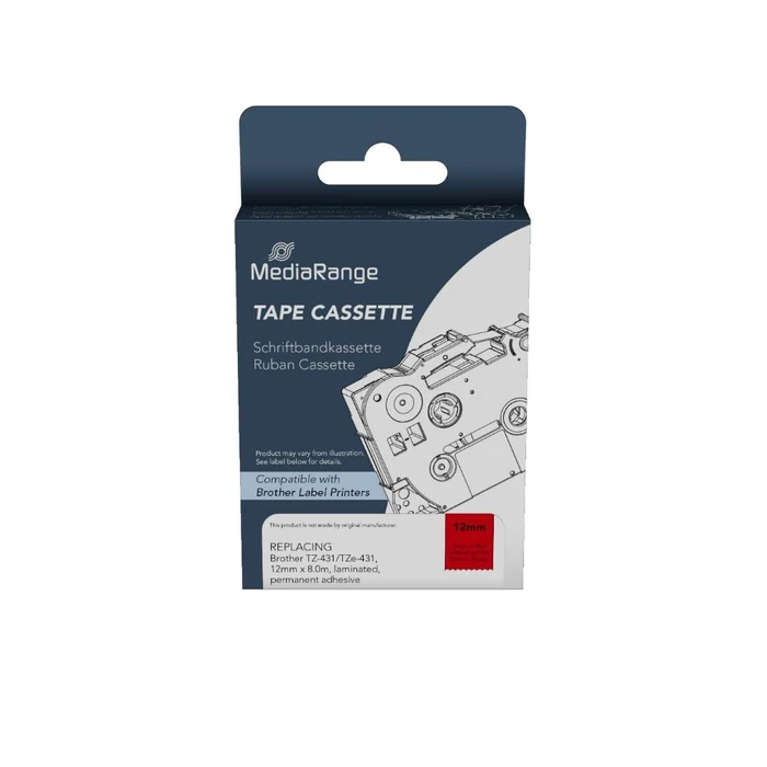 Ταινία Ετικετογράφου MediaRange Brother TZ-431/TZe-431, 12mm, 8m, Laminated and Permanent Adhesive, Black on Red)