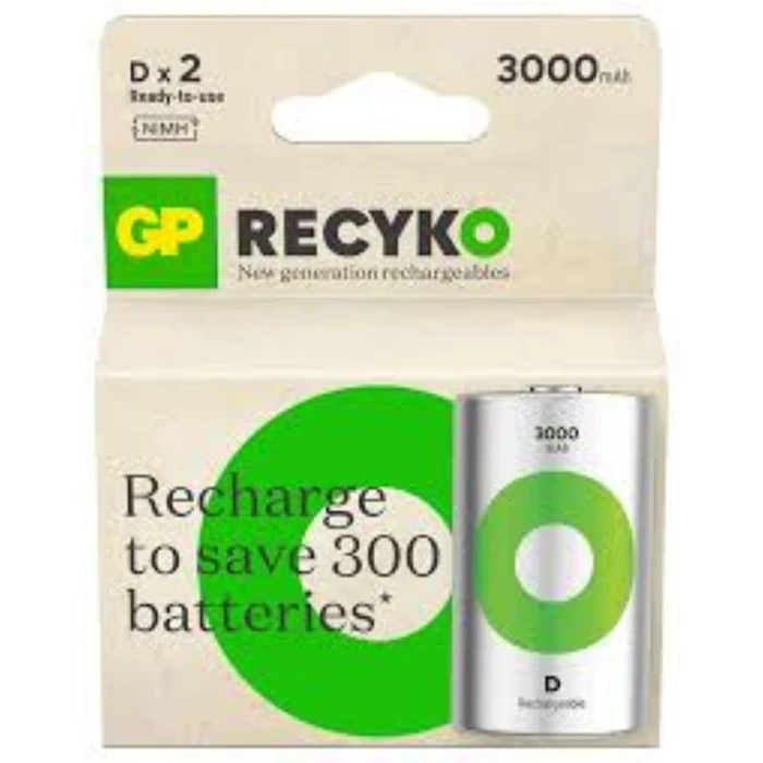 Επαναφορτιζόμενες Μπαταρίες GP ReCyko 3000mAh D/R20 Ni-MH (GPB20981)
