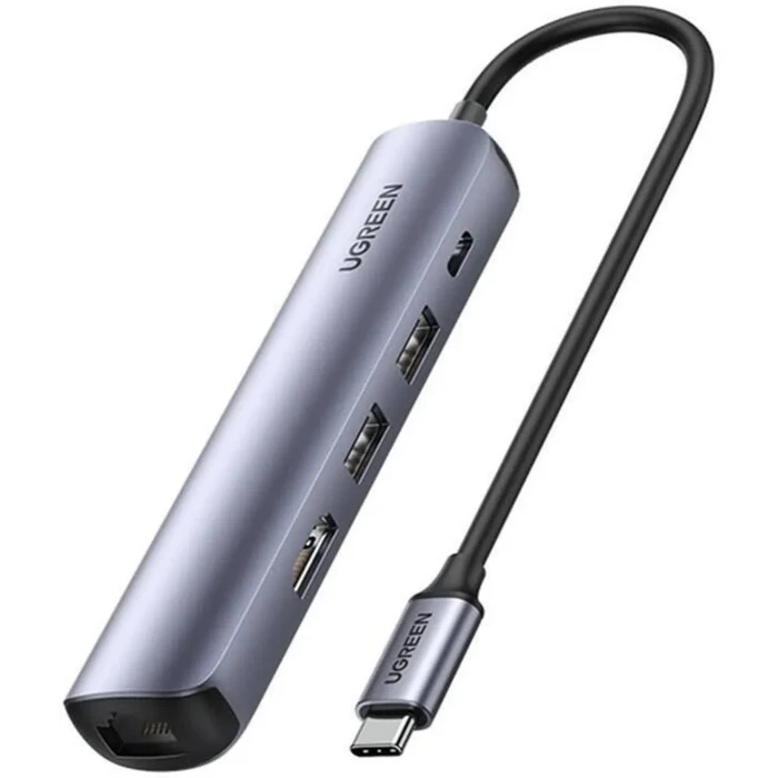 UGREEN Hub Adapter CM418 USB C to 2x USB HDMI RJ45 PD 100W Γκρι