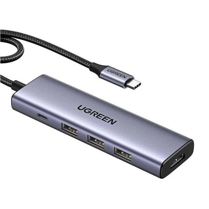 UGREEN Κόμβος USB C CM511 HDMI 4K 60Hz 3x USB 3 0 5Gbps PD 100W ασημί 15597