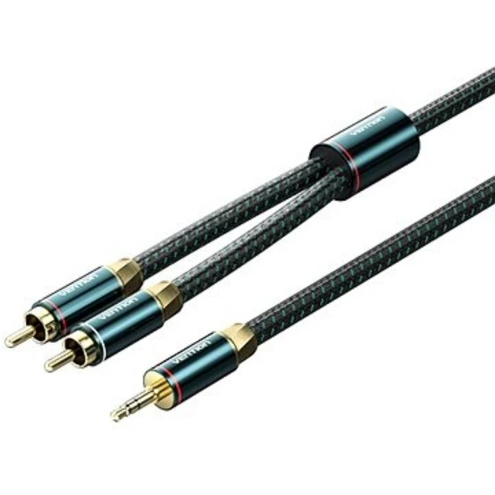 VENTION Καλώδιο Ήχου Cotton Braided 3.5mm αρσενικό → 2x RCA αρσενικά Πράσινο 1m (BCSGF)