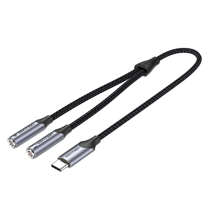VENTION Audio Adapter Cable 3.5mm Female to 2 RCA Female 0.3 m Gray Aluminum Alloy Type BCOHY