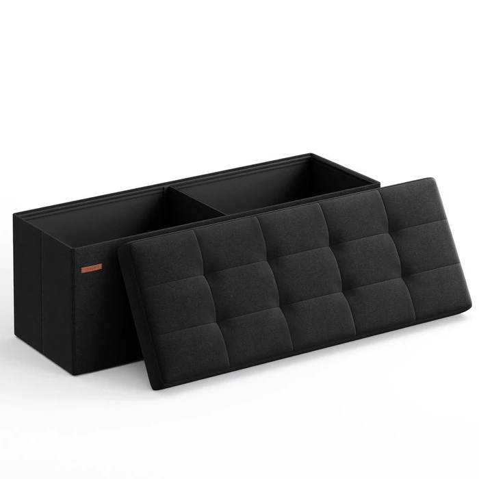 SONGMICS Foldable Storage Bench 110 x 38 x 38 cm Black