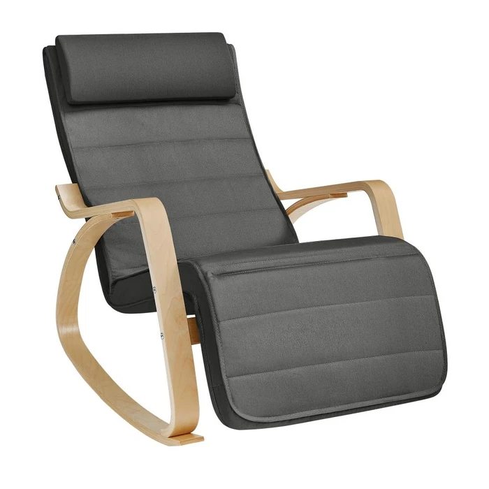 SONGMICS Wooden Rocking Chair with Adjustable Footrest