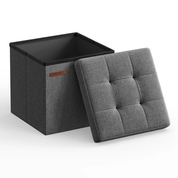 Songmics Αναδιπλούμενο Σκαμπό Αποθήκευσης  - 30 x 30 x 30 - Σκούρο Γκρί  (LSF028G01) (SNGLSF028G01)