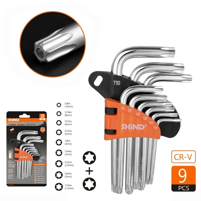 Tools SHIND Short Torx Key Set With Hole T10 T50 SHI94335
