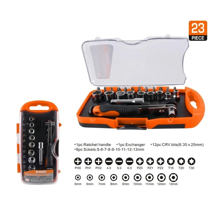 Shind Socket Set 1/4 Inch With Bits And Sockets 23 Pcs SHI94475