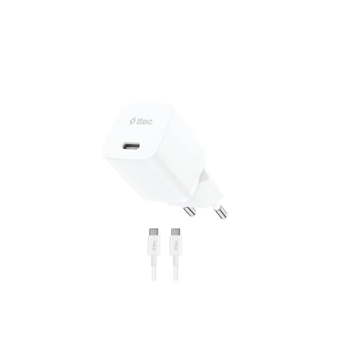 TTEC Φορτιστής Ταξιδίου SmartCharger GaN 30W PD με Καλώδιο USB C σε USB C 60W Λευκό