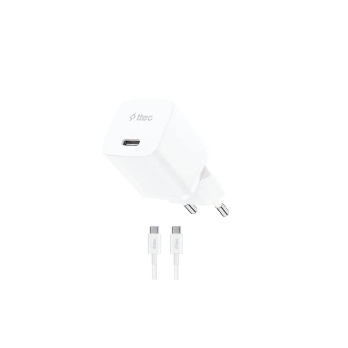 TTEC SmartCharger GaN 20W PD Ταξιδιωτικός Φορτιστής με Καλώδιο USB C σε USB C 60W Λευκό