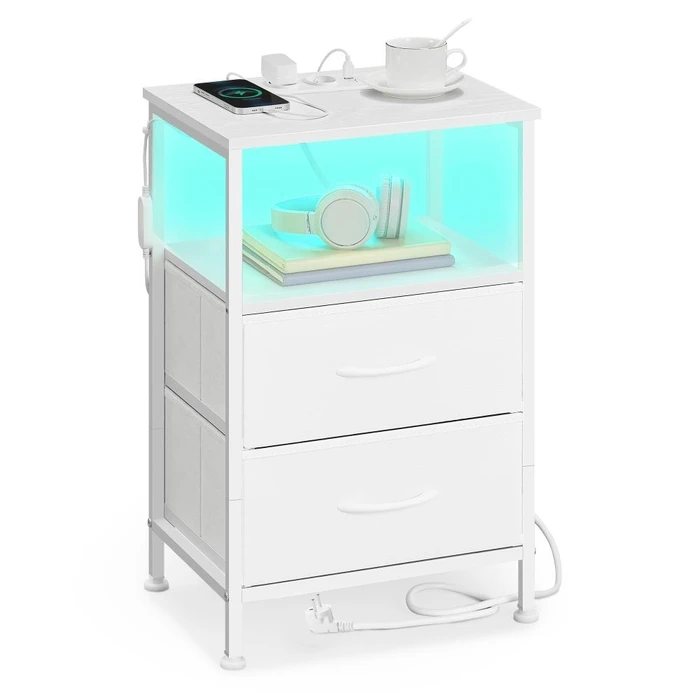 Songmics κομοδίνο με ενσωματωμένες 2 πρίζες και 2 θύρες USB A και USB C λευκό