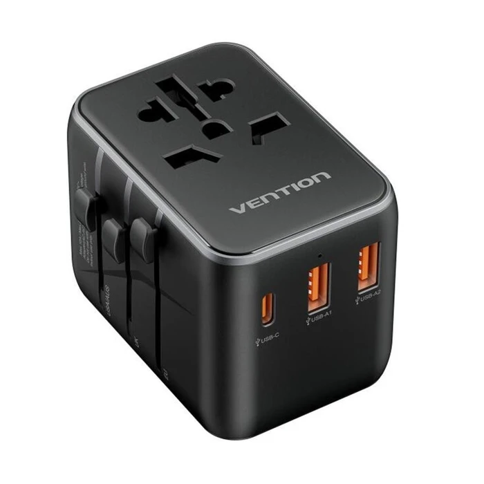 VENTION Travel Adapter 3 Port USB C A A Black FJEB0