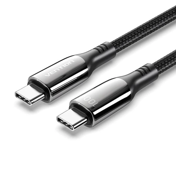 USB C to USB C Cable Vention Nylon Braided 5A 1 2m Black Zinc Alloy