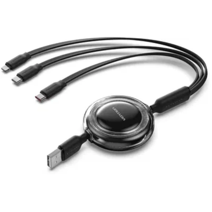 VENTION Charging Cable 3 in 1 USB 2.0 Type A to USB C Lightning Retractable 1.1 m Pink TRJPBE