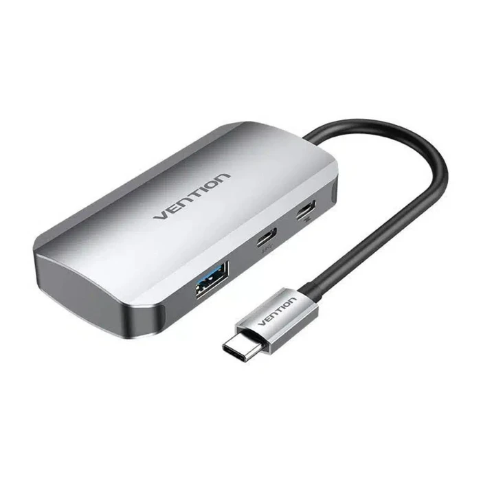 USB Hub Vention USB-C to USB-C Gen 1 USB 3.0 x3 PD Hub 0.15M Gray Aluminum Alloy Type TNDHB